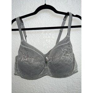 CACIQUE Bra 44C Gray Lace Umderwire Bra Light Padding Comfort Straps R